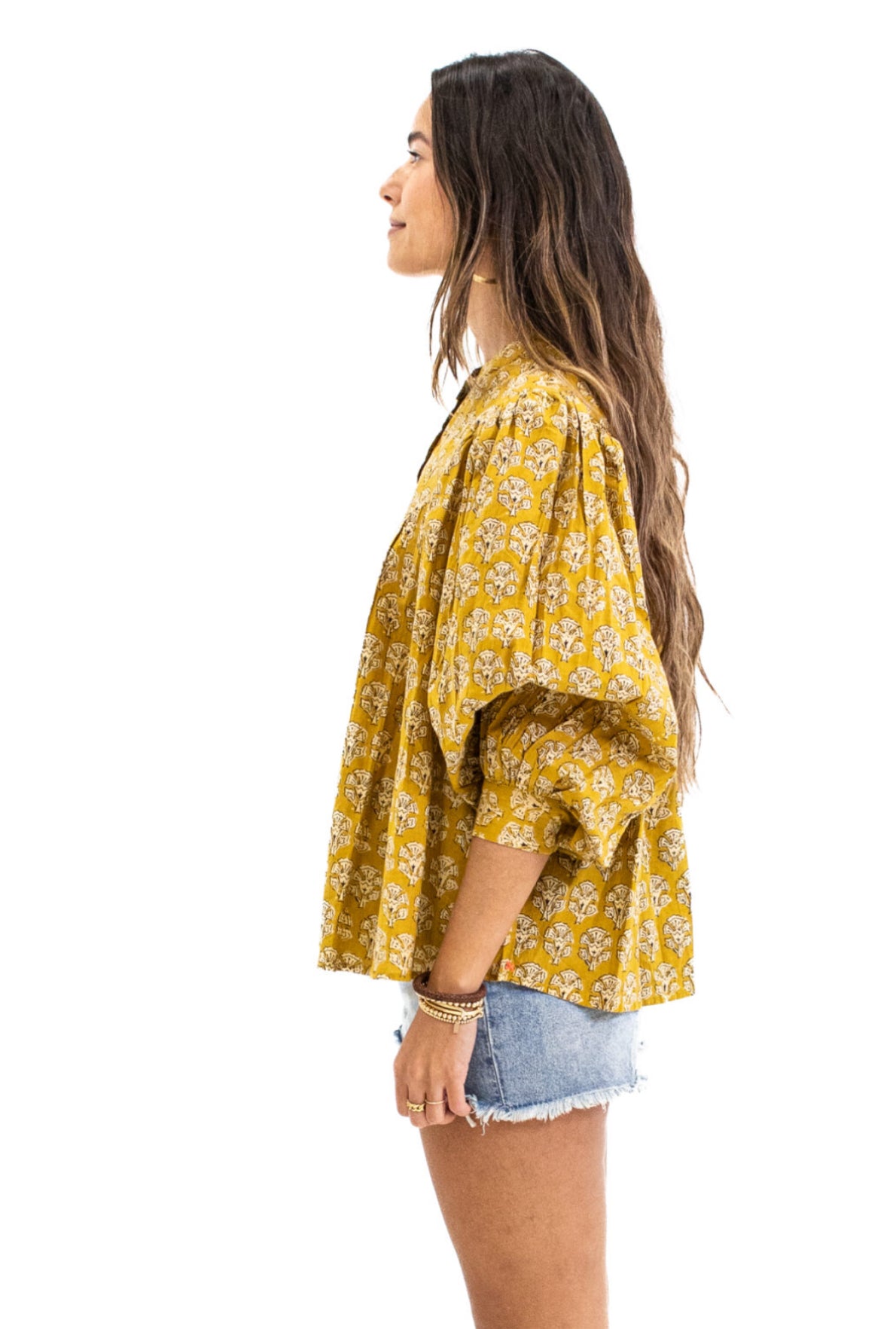 Blouse flower geel