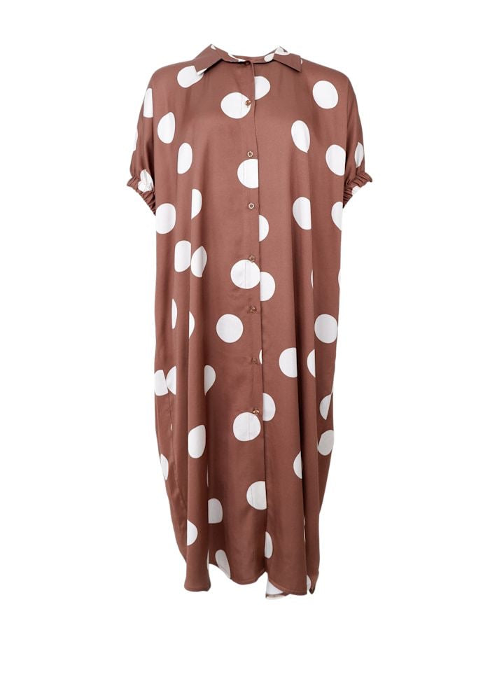 Satin jurk ‘dotje’ bruin