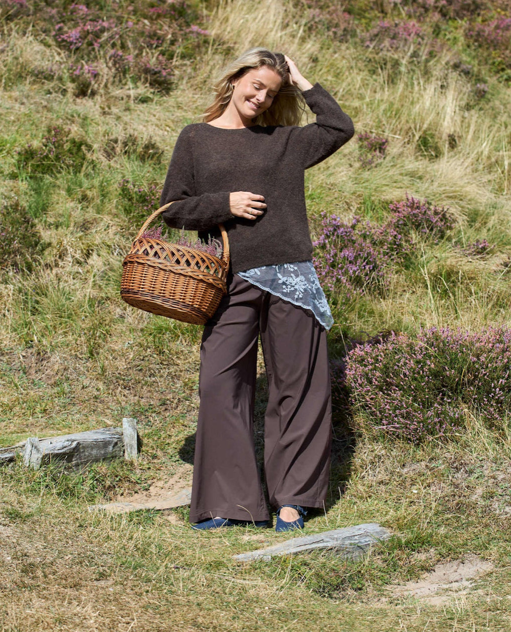 Wide leg pantalon broek coffee bruin