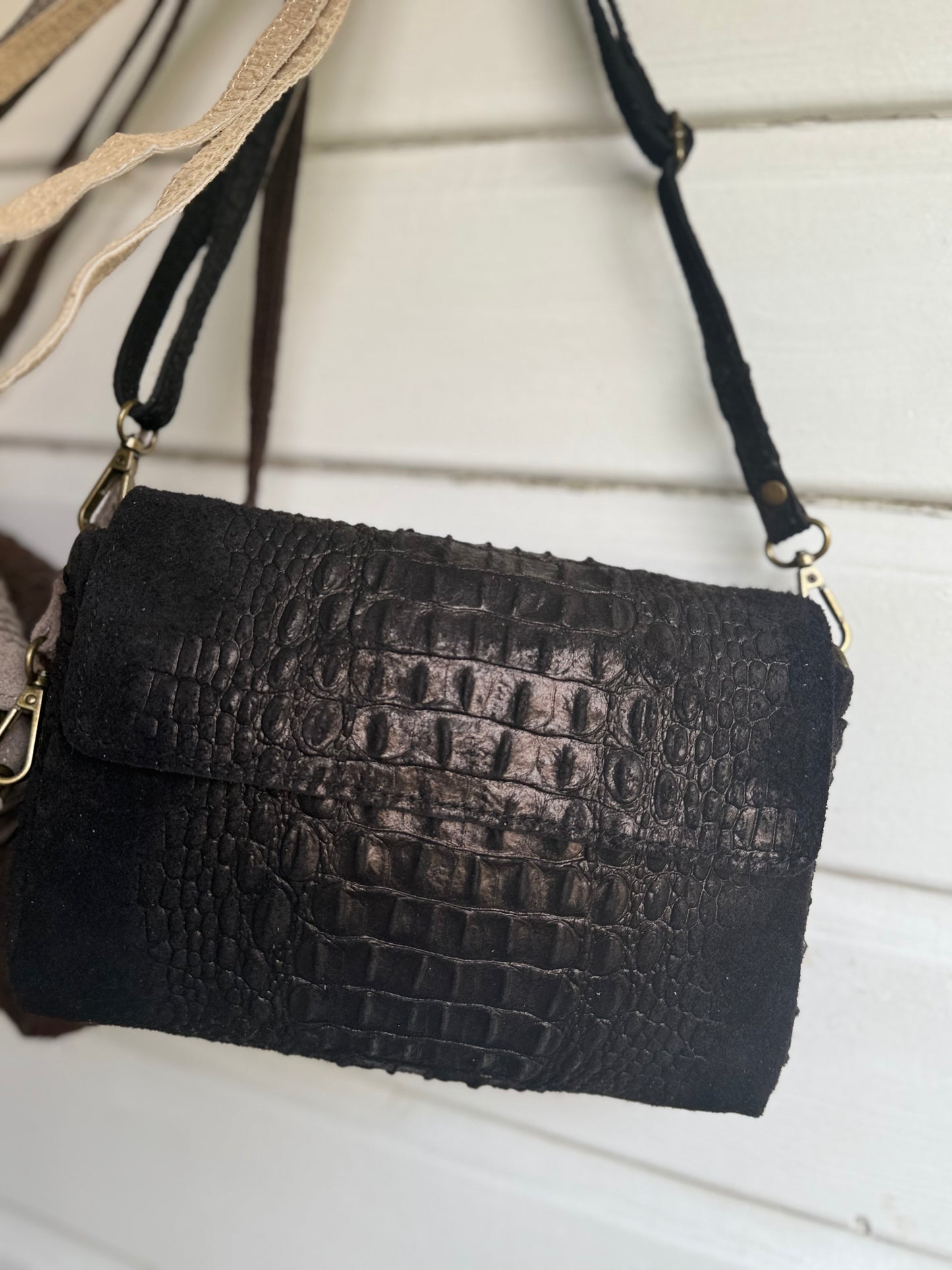 Tas suède croco zwart