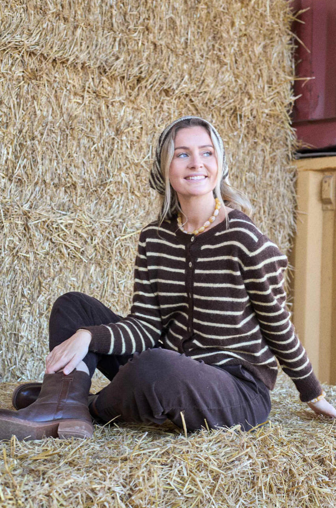 Vest gestreept bruin/ zacht geel