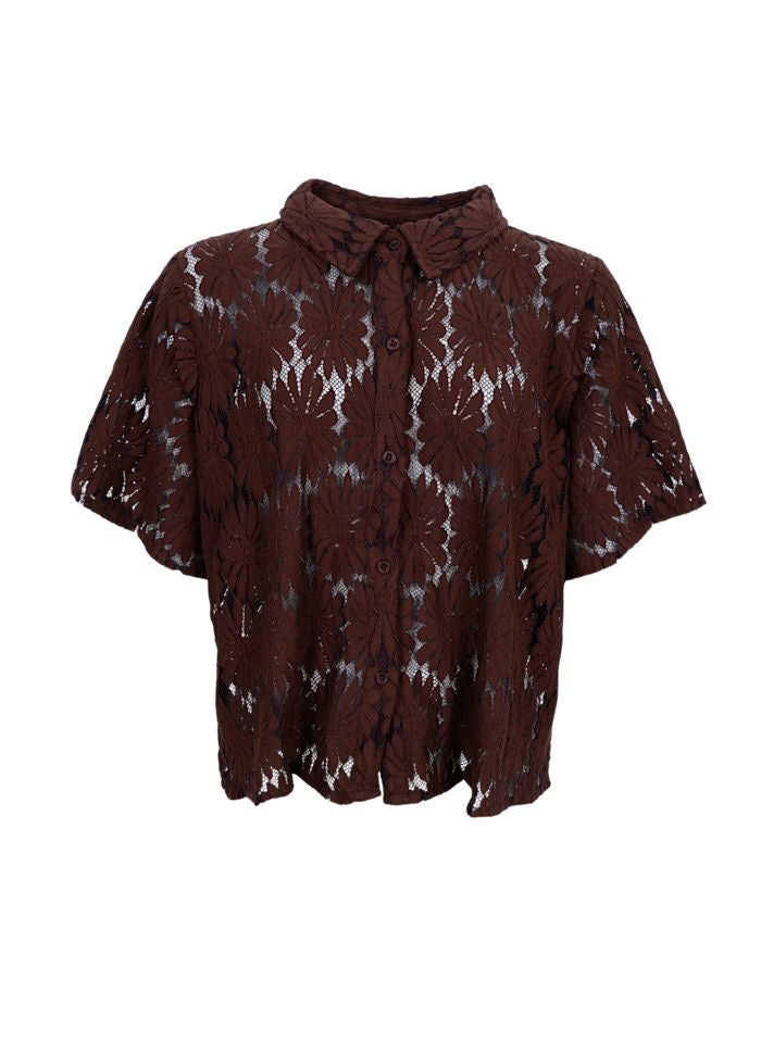 Blouse bruin kant