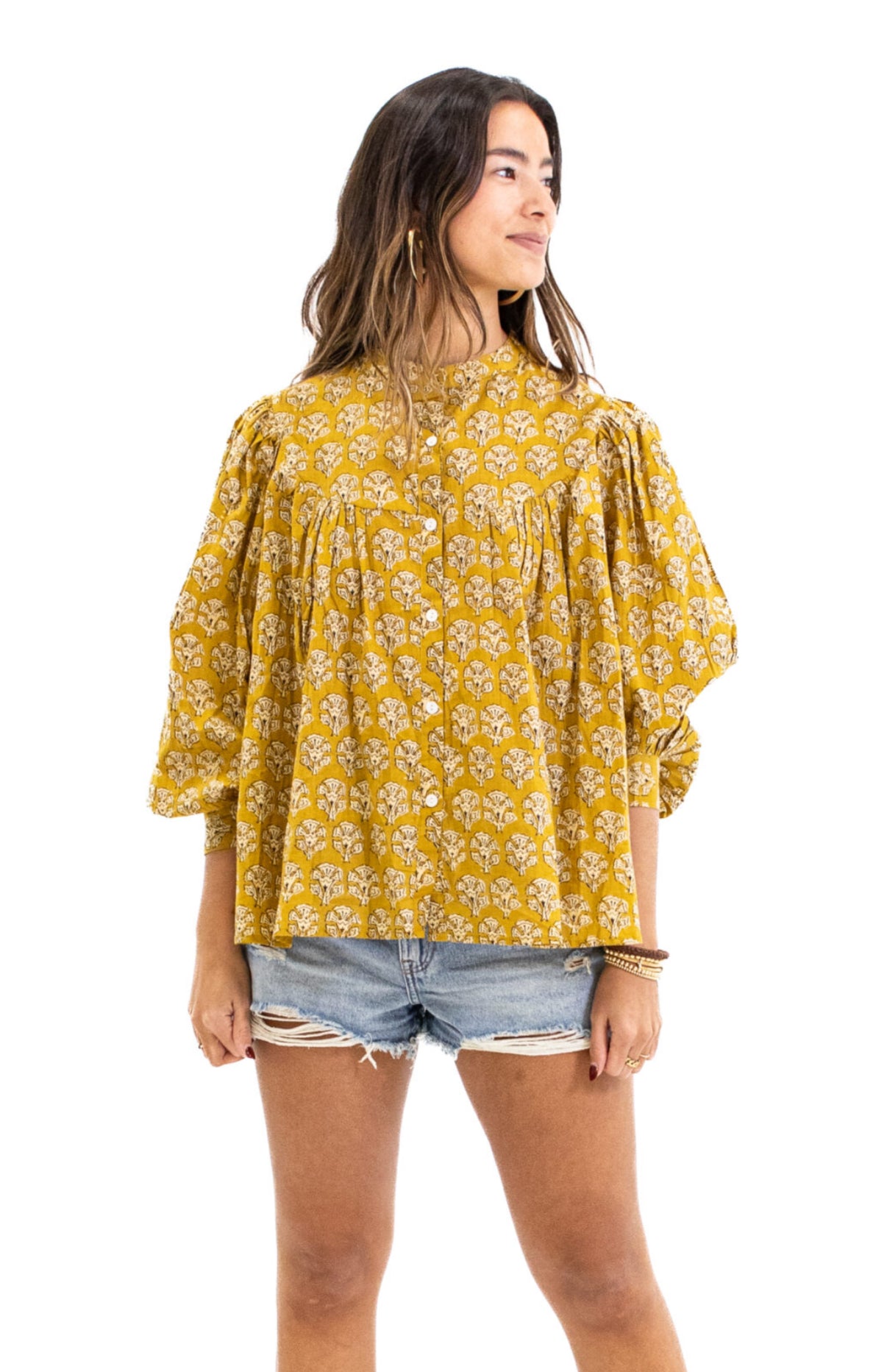Blouse flower geel