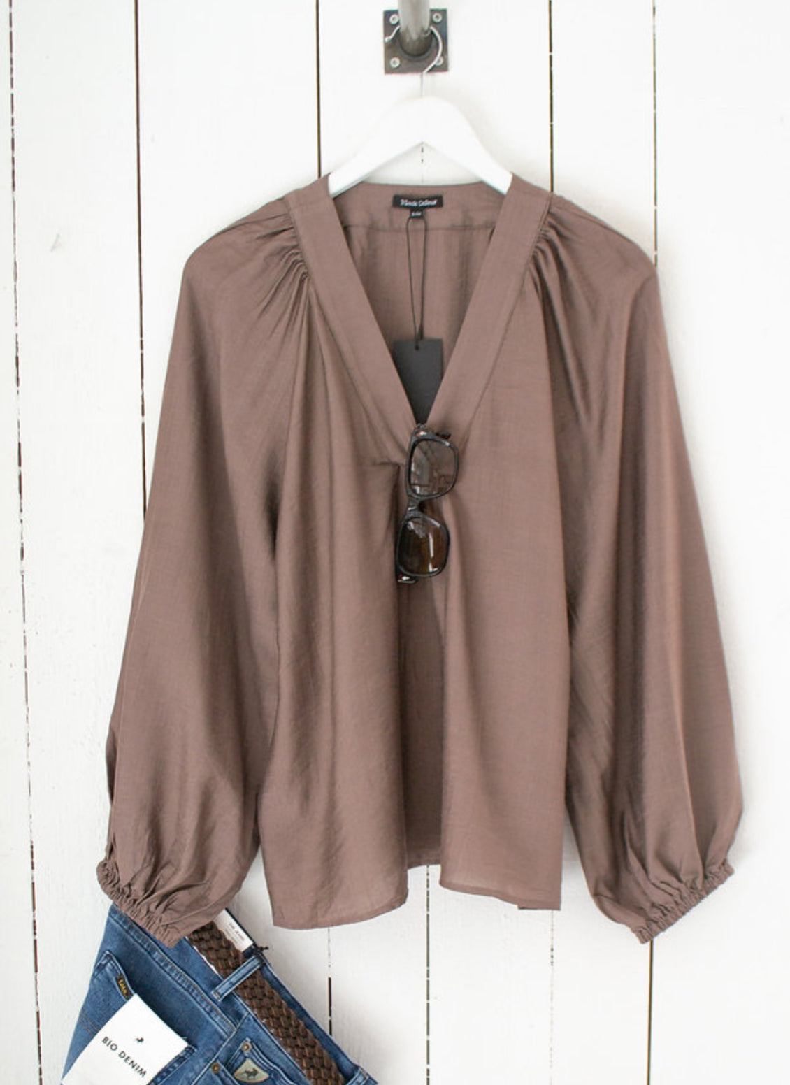 Blouse raglan mouw Mokka
