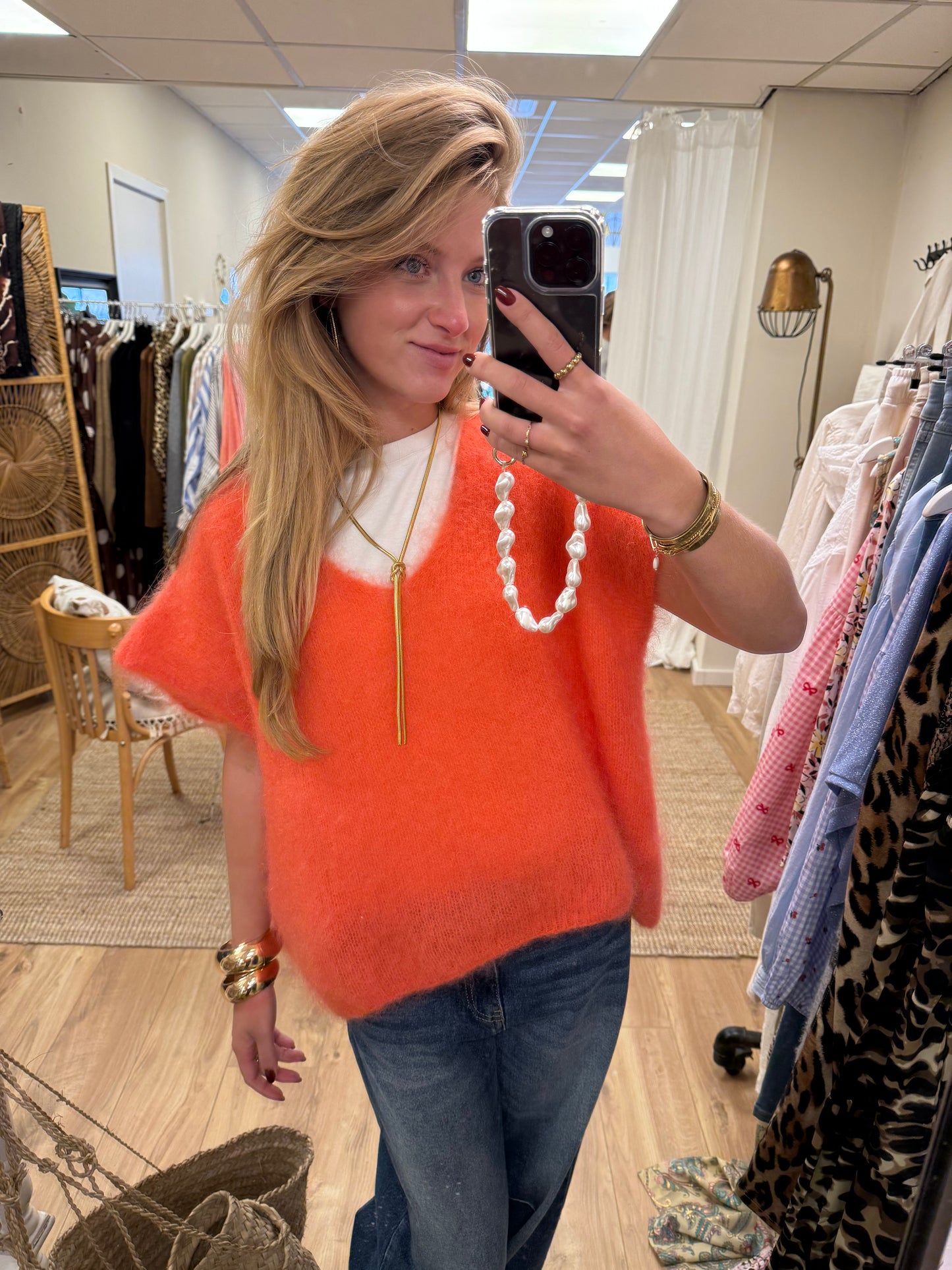 Spencer mohair v-hals coral