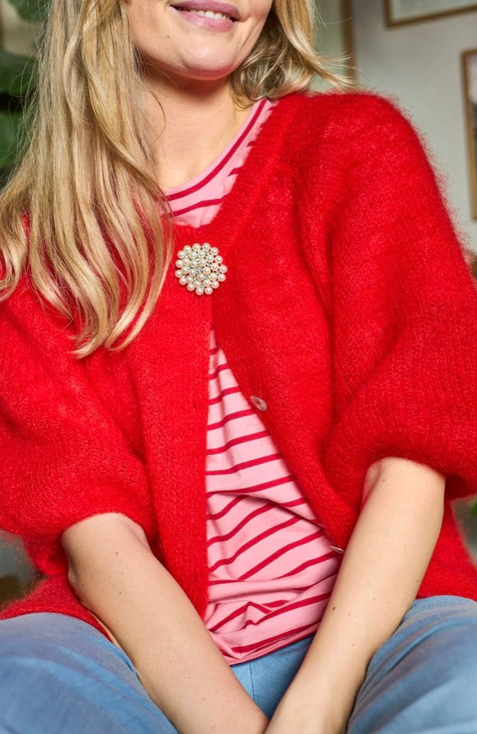 Cardigan knit patent red