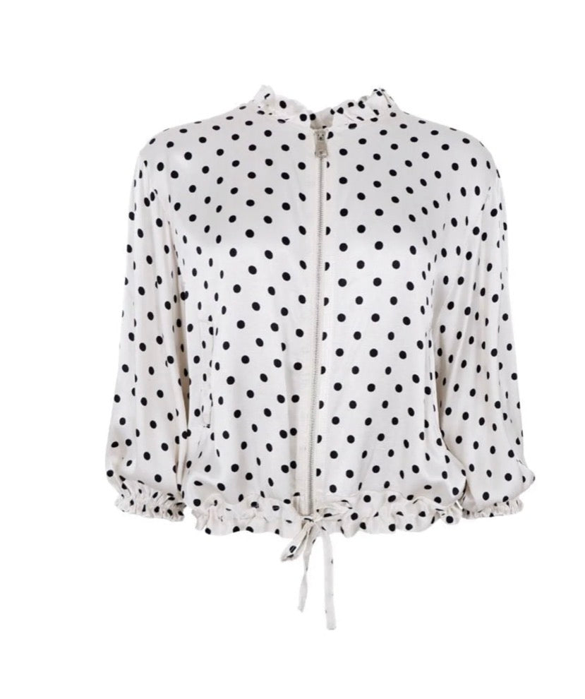 Viscose bomber blouse off white met stippen