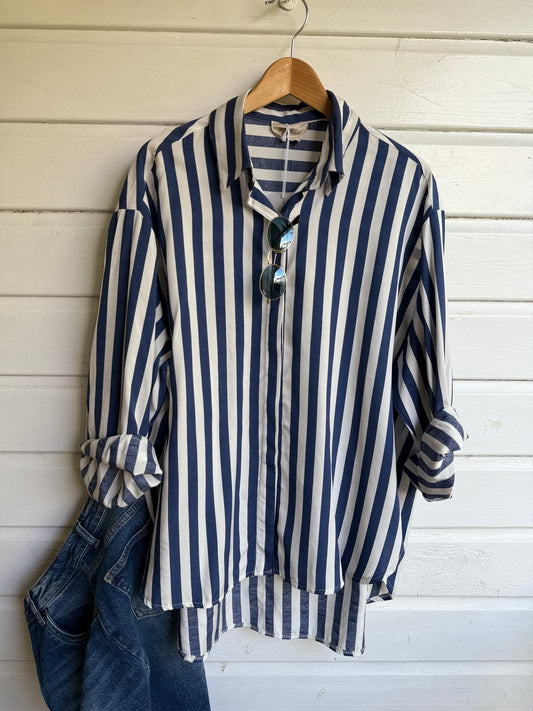 Blauw wit gestreepte blouse