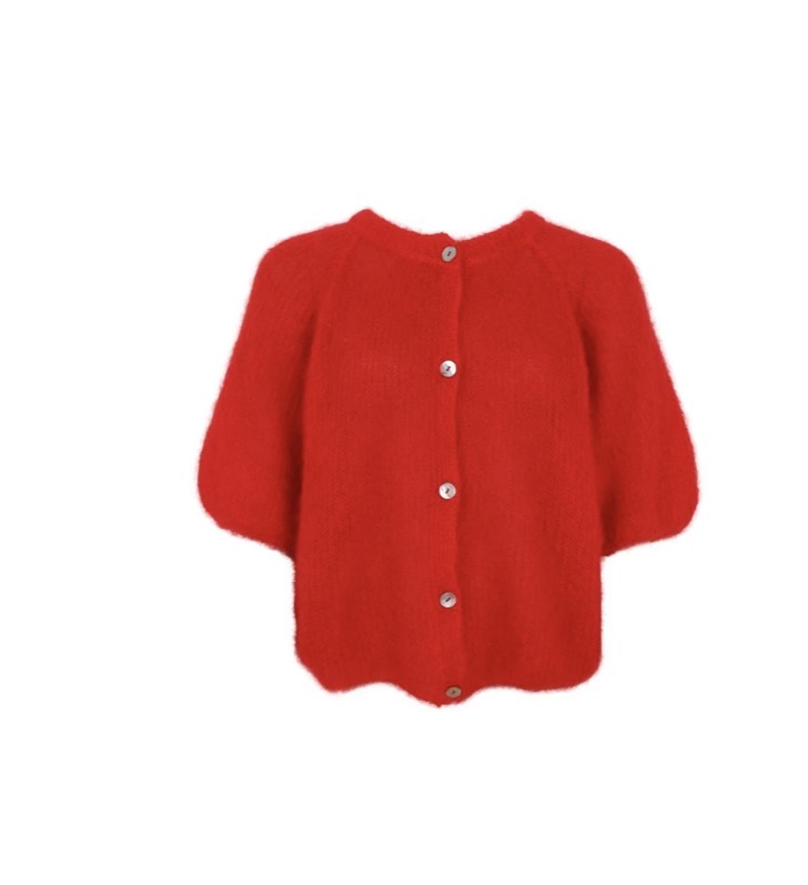 Cardigan knit patent red