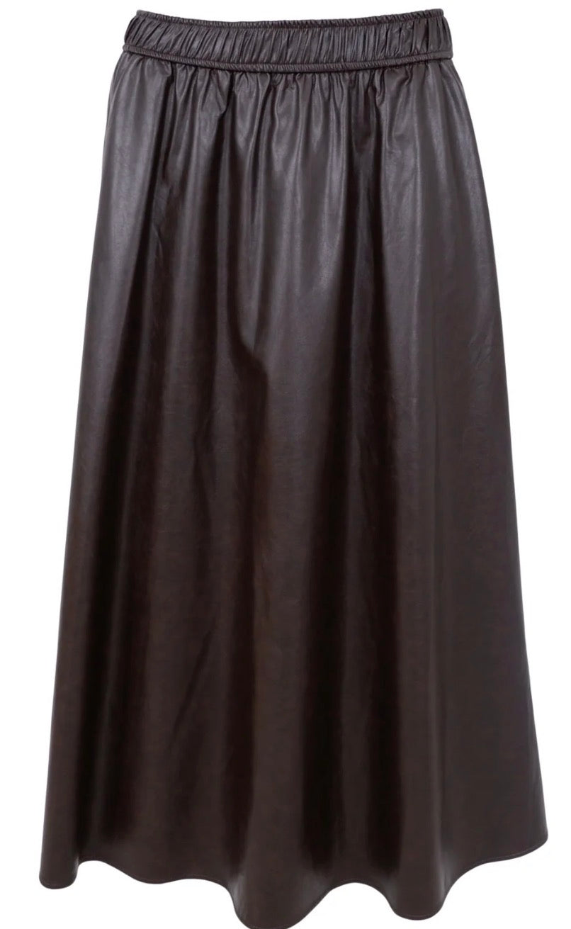 Bruine vegan leren rok met zakken