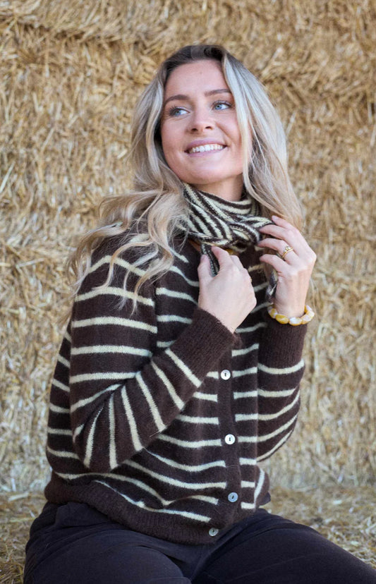 Vest gestreept bruin/ zacht geel