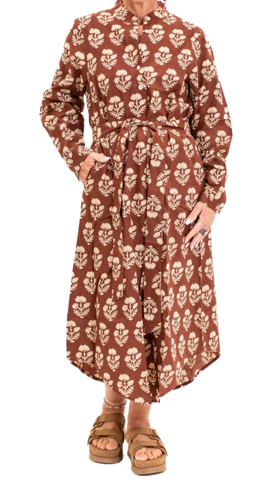 Jurk lang bruine print