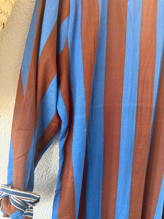 Jurk kaftan doorknoop model bruin/kobalt