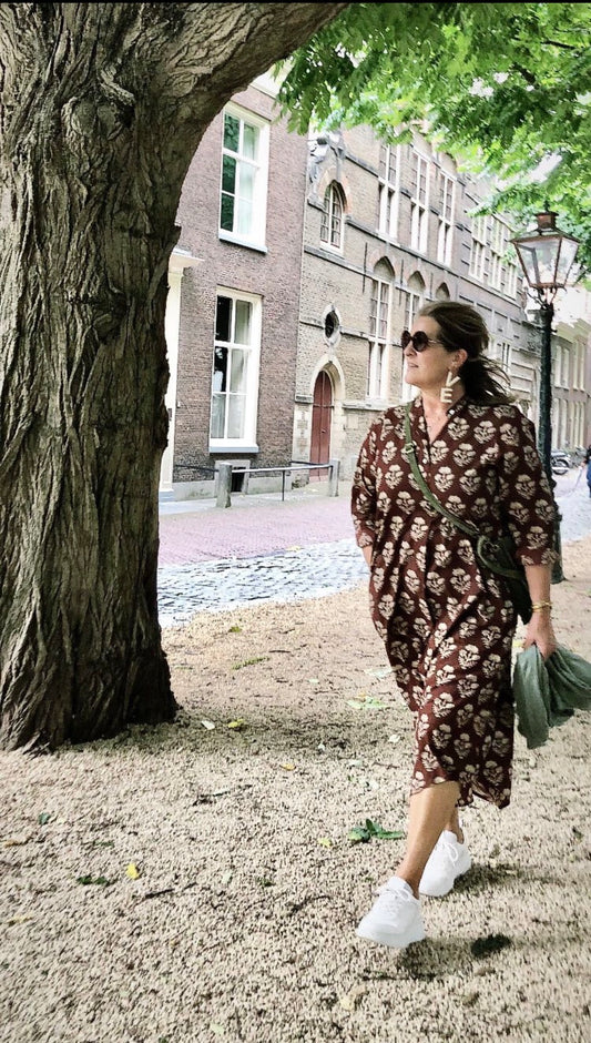 Jurk lang bruine print