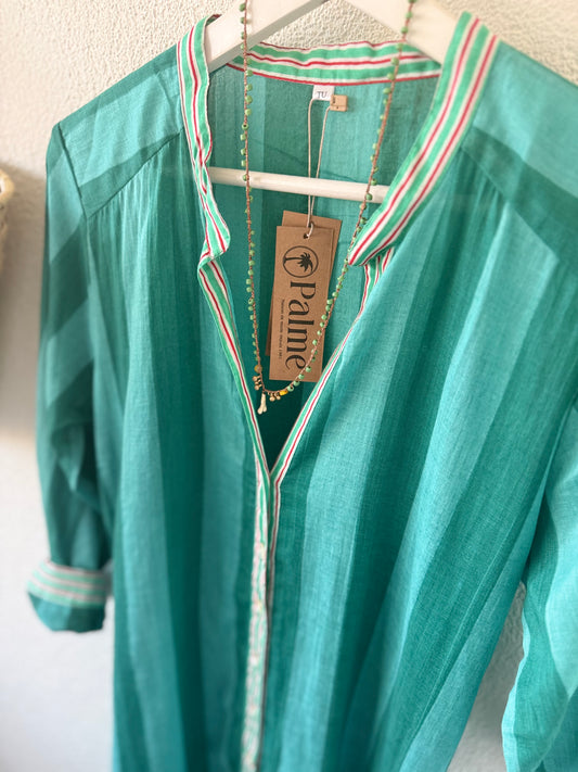 Jurk kaftan doorknoop model streep groen
