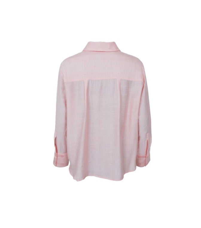 Roze viscose blouse met kraag en manchetten