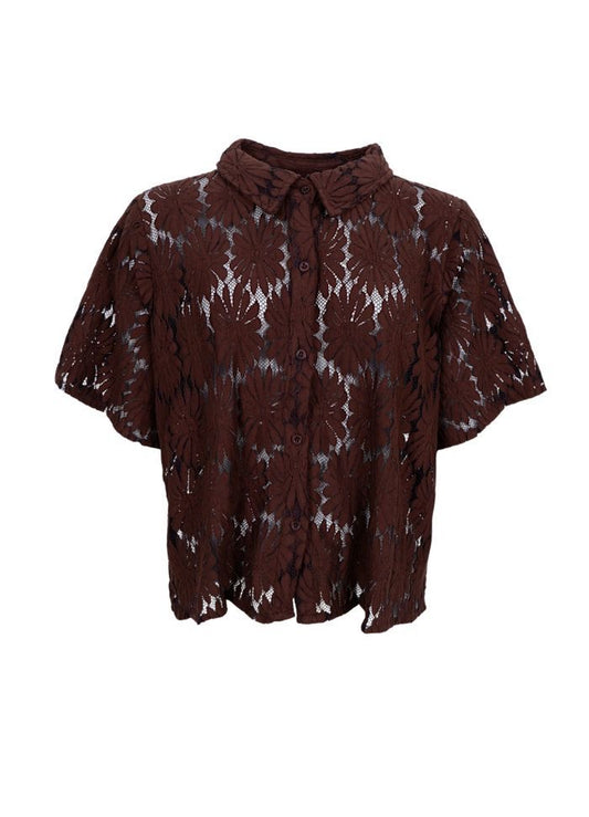 Blouse bruin kant
