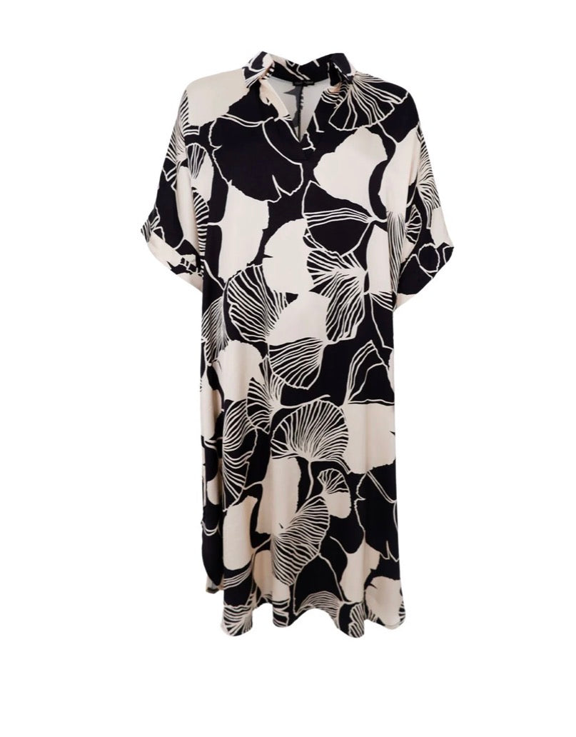 Viscose jurk zwart/crème bloemenprint