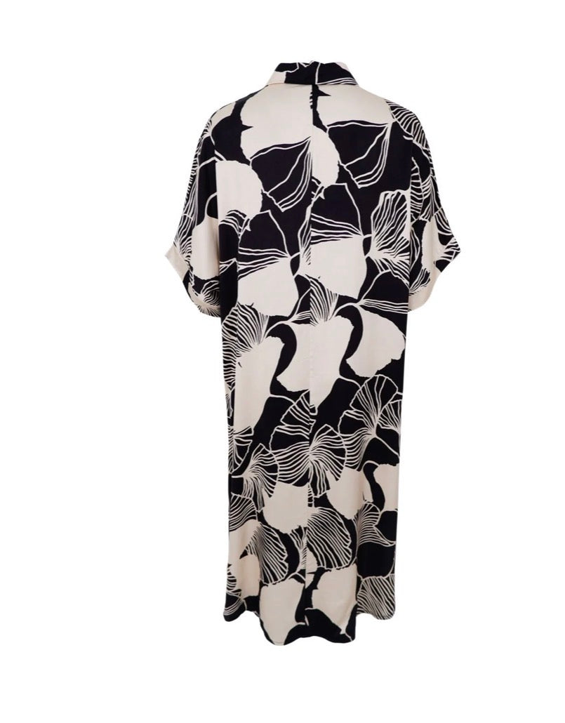 Viscose jurk zwart/crème bloemenprint