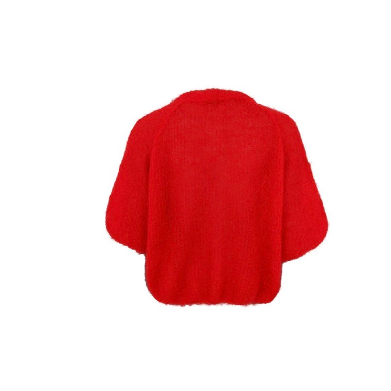 Cardigan knit patent red
