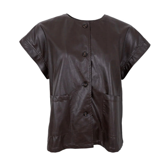 Bruin vegan leren gilet met knopen