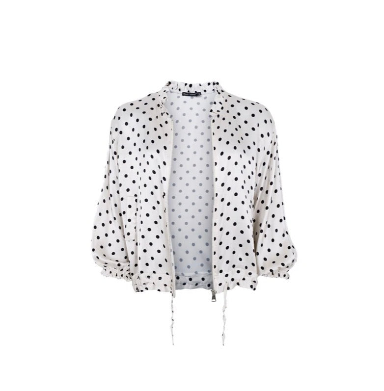 Viscose bomber blouse off white met stippen