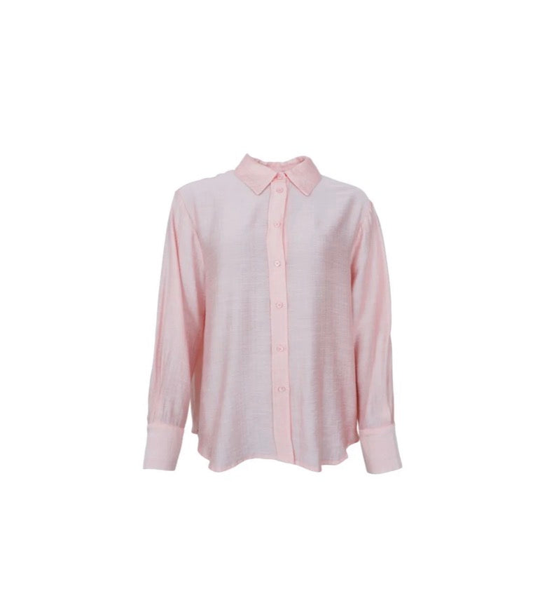 Roze viscose blouse met kraag en manchetten