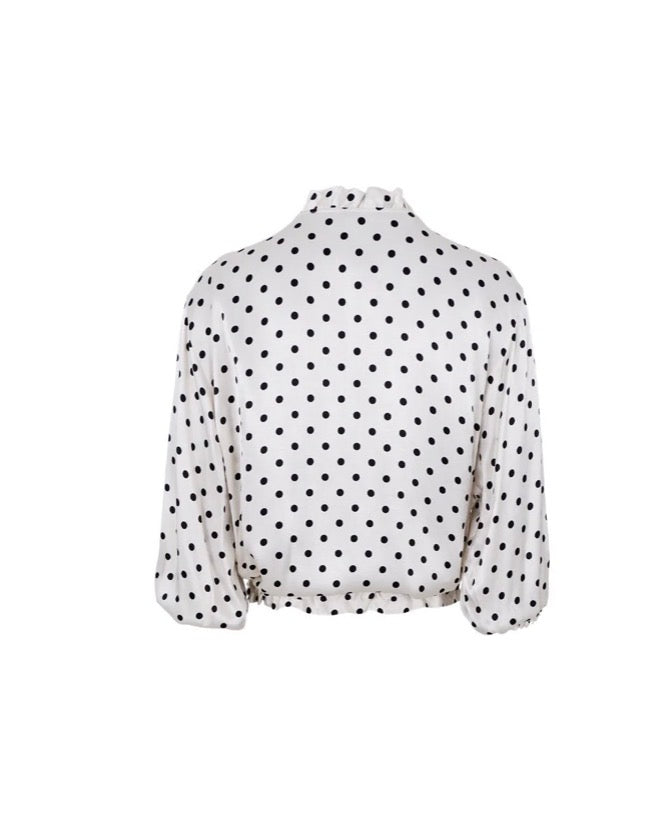 Viscose bomber blouse off white met stippen