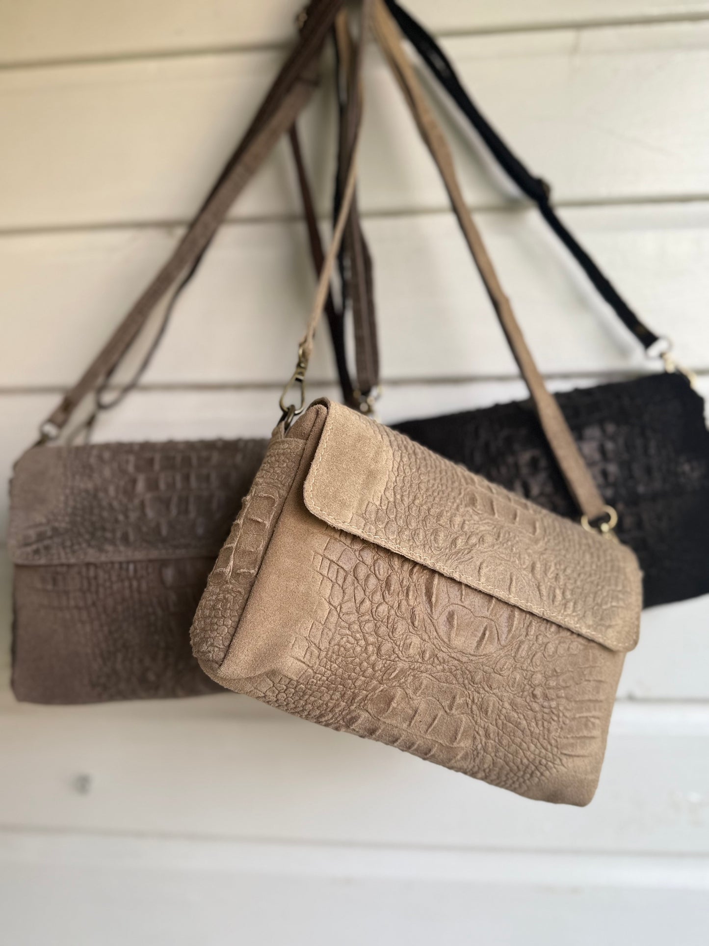 Tas suède croco zwart