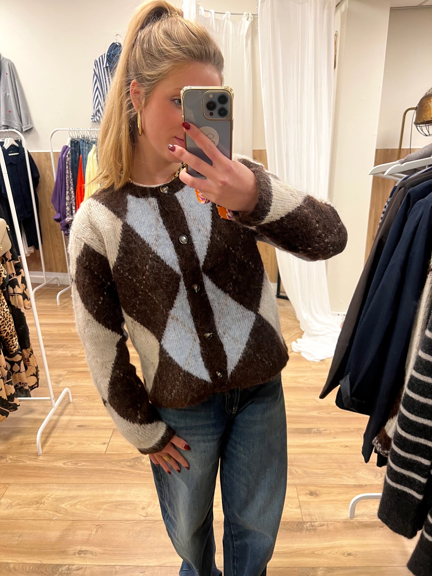 Knit vest jasje met ruit print