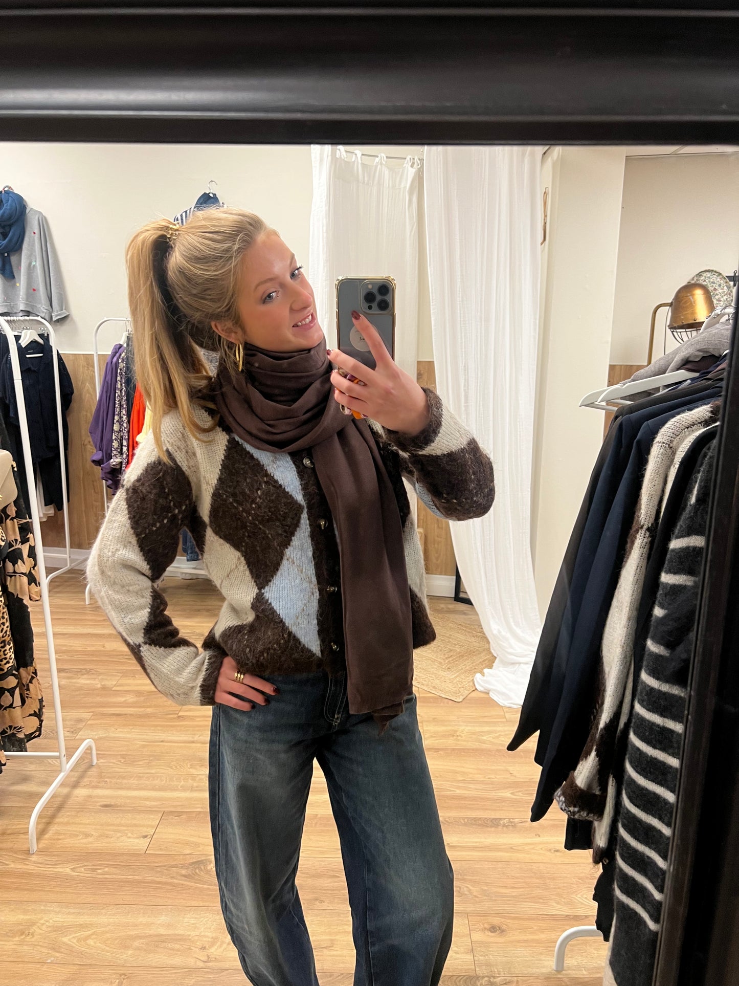 Knit vest jasje met ruit print